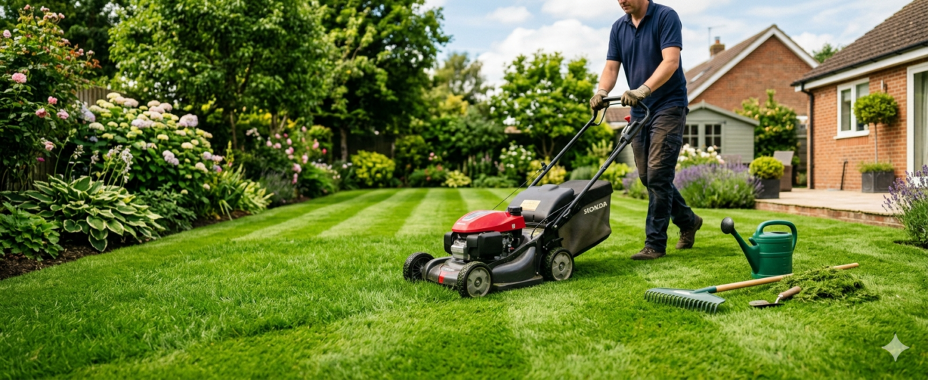 healthy lawn with right tools
